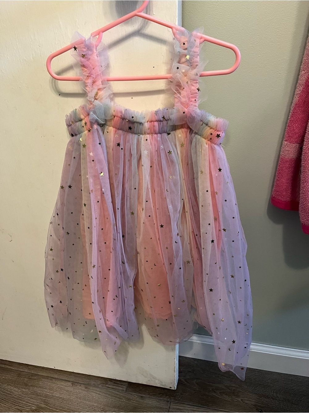 Pink Pastel Rainbow Fairy Princess Star Tulle Kids Costume Dress